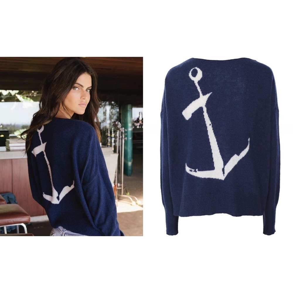 NWT Skull Cashmere Greyson Anchor Sweater Navy Blue 100% Cashmere XS $380
